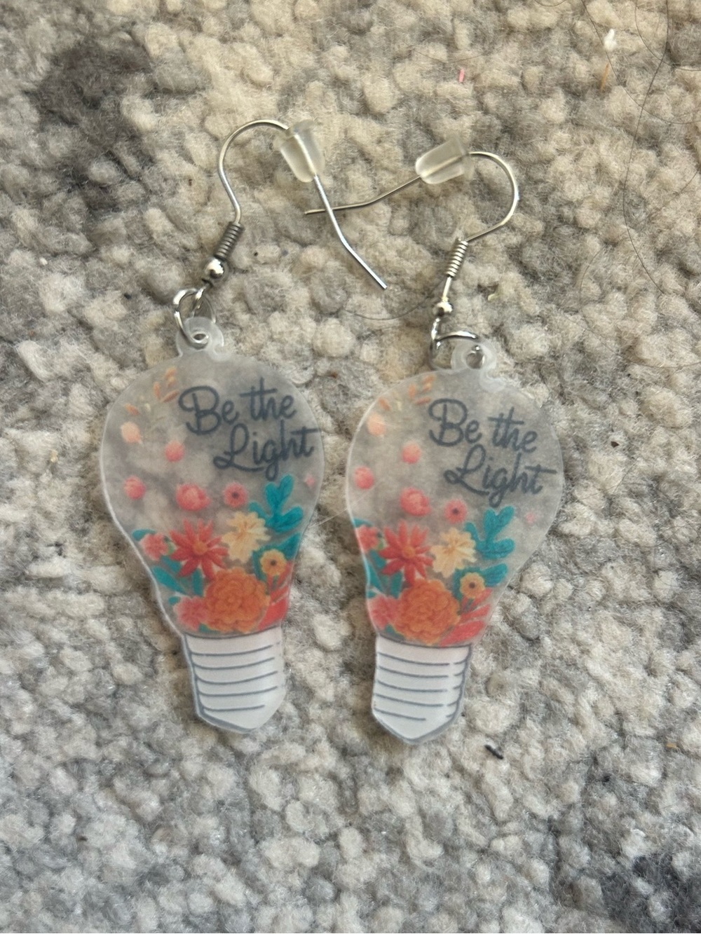 Be the Light Floral Lightbulb Drop Earrings - Clear with Orange & Teal Flowers